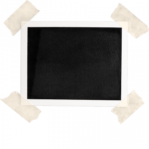 Schwarzes Polaroid mit Klebestreifen als temporärer Platzhalter für zukünftigen Inhalt.