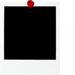Schwarzes Polaroid mit Reißzwecken als temporärer Platzhalter für zukünftigen Inhalt.